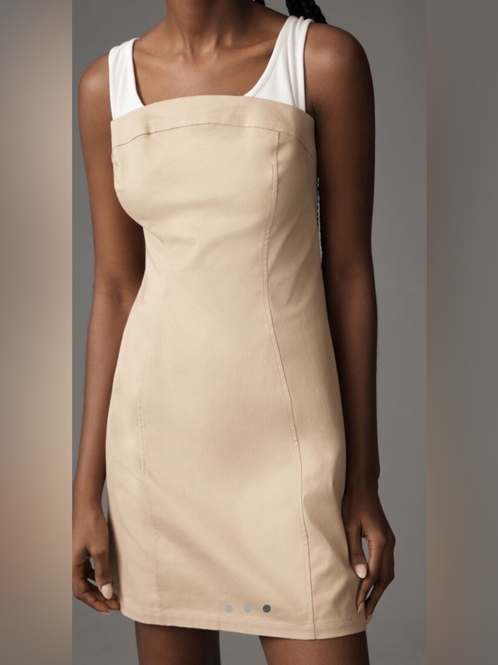 Maeve Anthropologie Sleeveless Twofer Dress Mini Beige/White Khaki Medium NEW